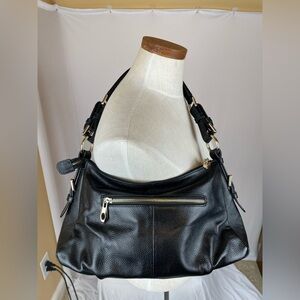 S-zone black leather with gold hardware hobo shoulder bag